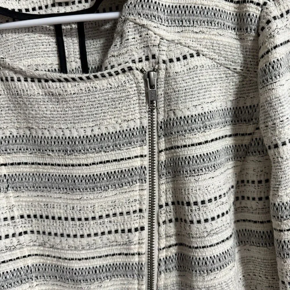 Loft Women Tweed Stripe Moto Full Zip Blazer Jacket Black/White 14(US L) Pockets